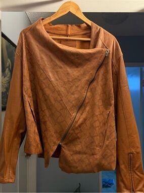 Blank NYC Cognac Faux Leather Asymmetrical Zip Jacket